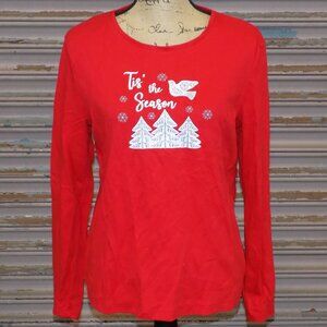 Croft & Barrow Red “’Tis the Season” Long Sleeve Tee Women’s M Holiday Top